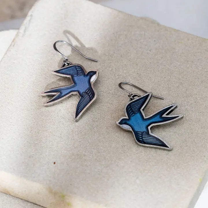 Swallowtail Pewter Bird Earrings