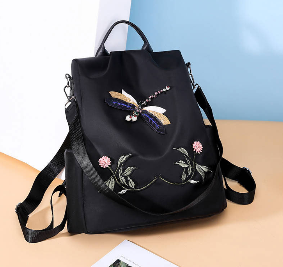 Embroidered Dragonfly Oxford Cloth Backpack