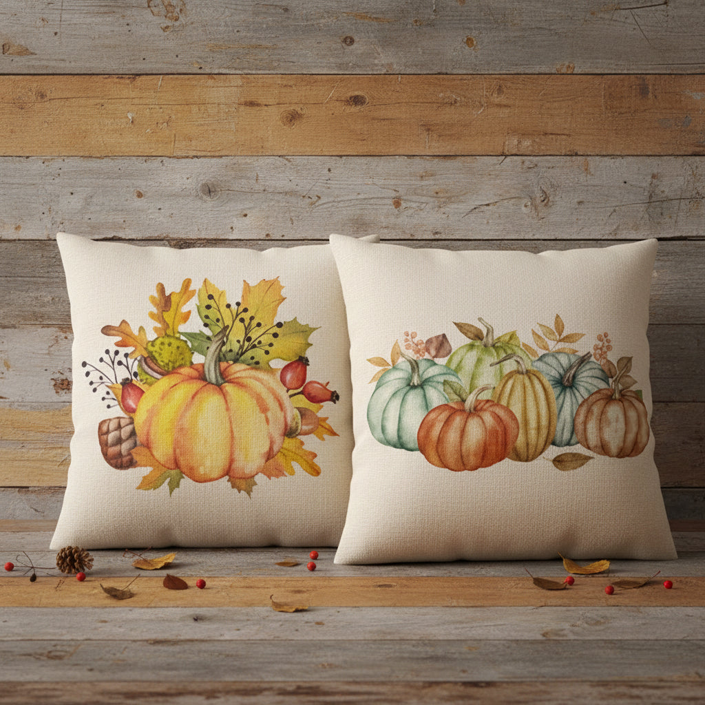 Autumn Pumpkin & Sunflower Linen Pillow Covers – Set of 2 ( pillows not included) Inserts available