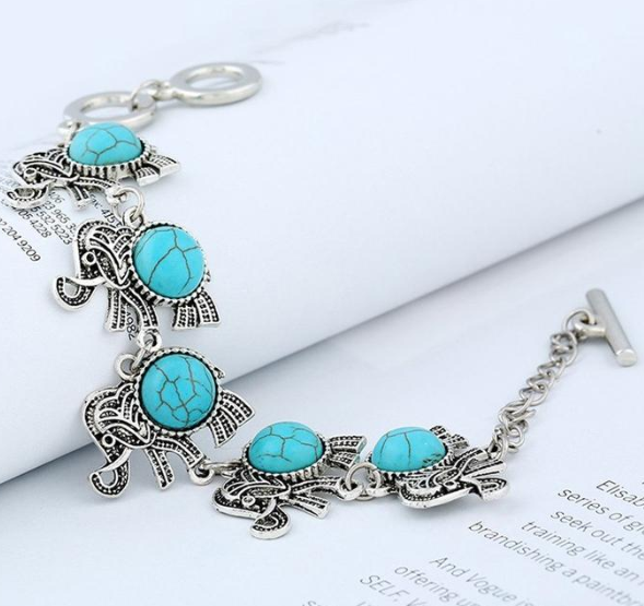 Turquoise-Blue Elephant Charm Bracelet