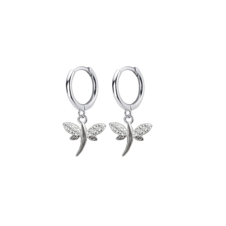 Sterling Silver Dragonfly Hoop Earrings