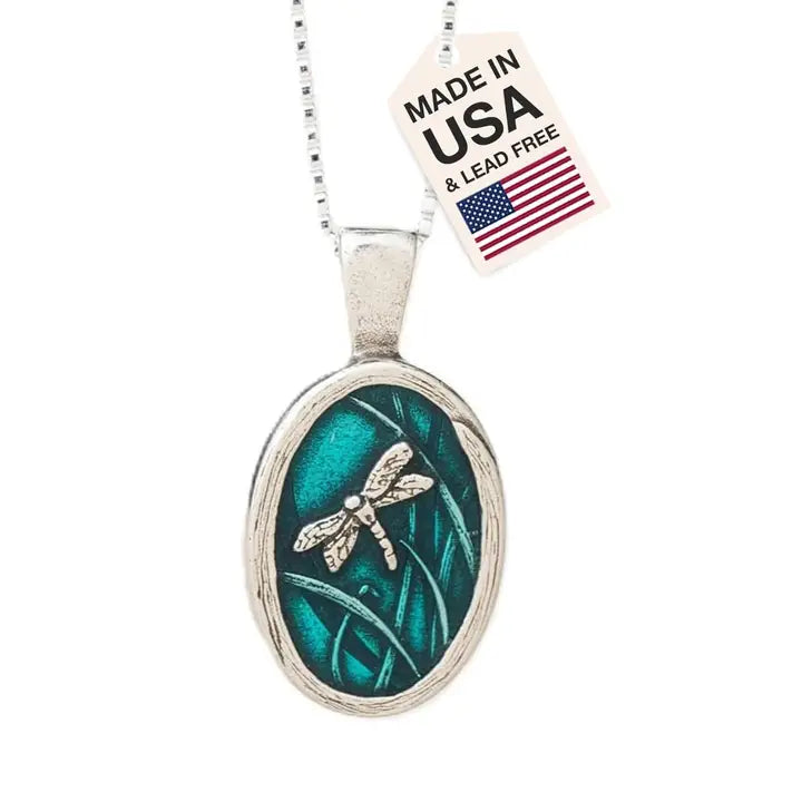Teal Dragonfly Pewter Pendant Necklace