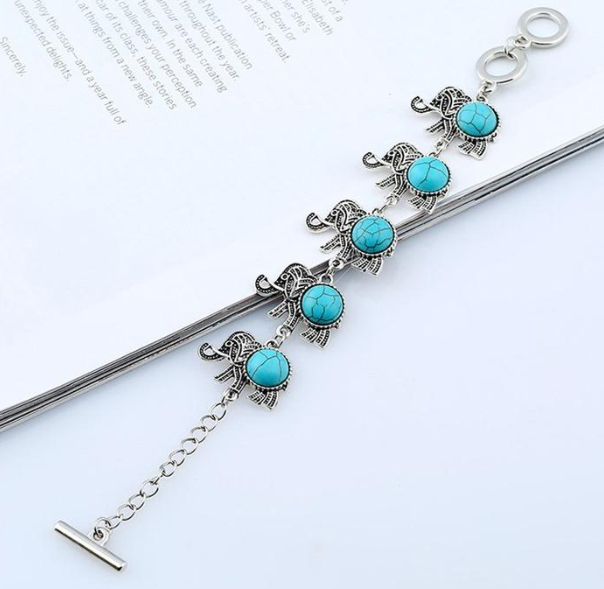 Turquoise-Blue Elephant Charm Bracelet
