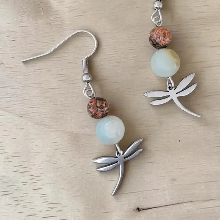Jasper & Amazonite Dragonfly Dangle Earrings