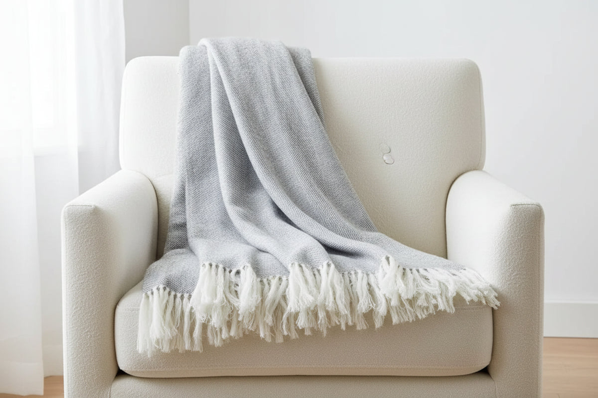 Luxury Herringbone Cashmere Blanket Throw