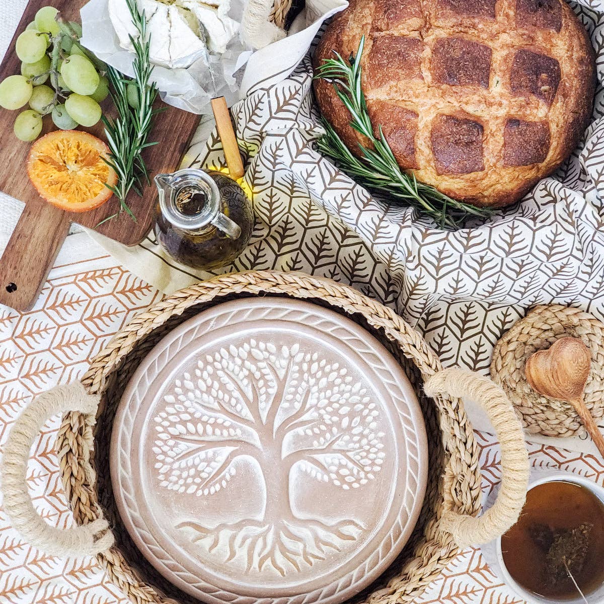 Tree of Life Terracotta Bread Warmer & Basket