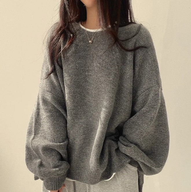 Relaxed Crewneck Sweater with Lantern Sleeves