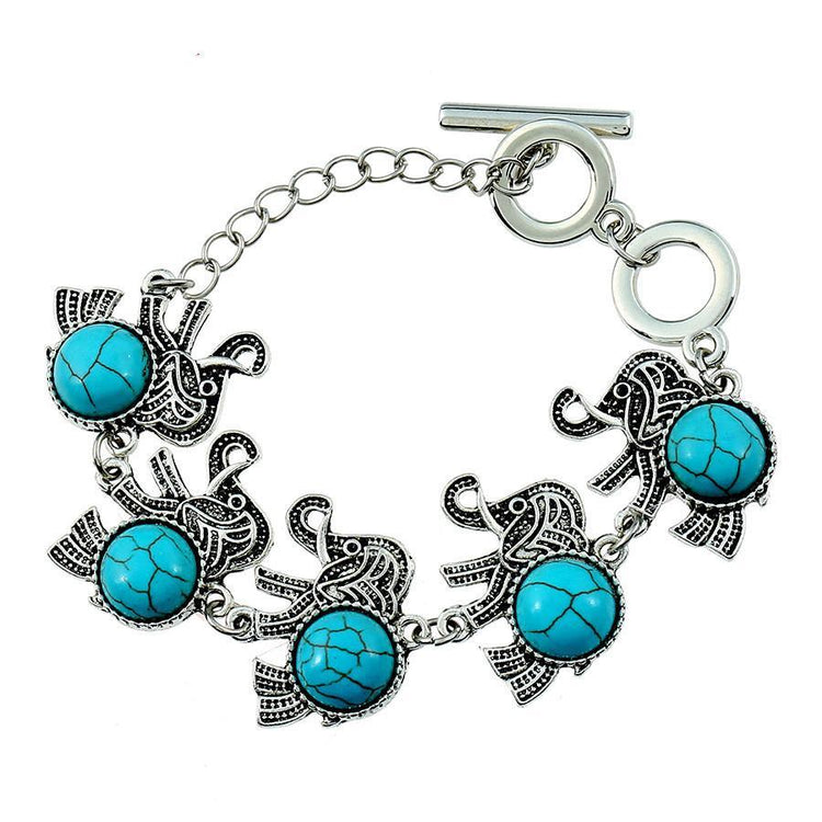 Turquoise-Blue Elephant Charm Bracelet