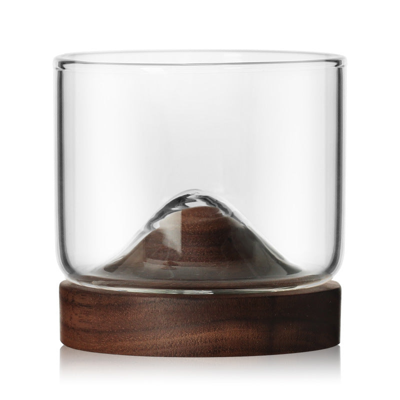Mountain Drinking Glasses with Wooden Coasters, Set of 2