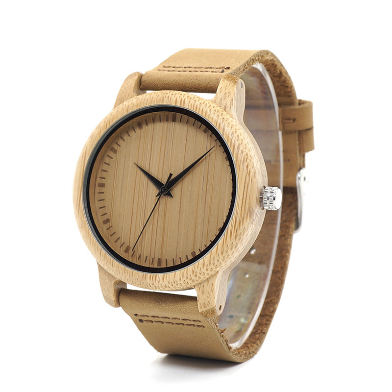 BOBO BIRD Genuine Leather Bamboo Wood Couple Watch