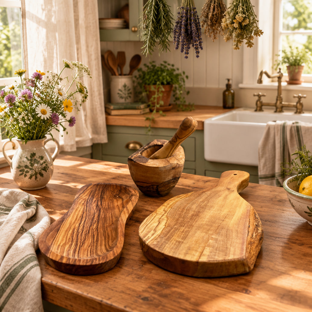 Mediterranean Olive Wood Kitchen Gift Set, 3 Pieces