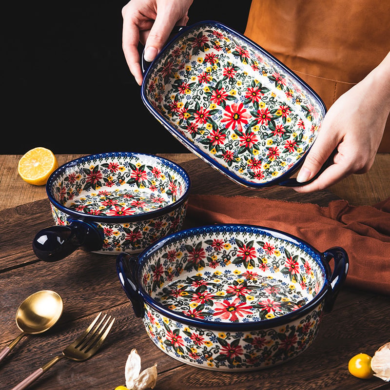 Floral Bone China Handled Bowl & Baking Dish