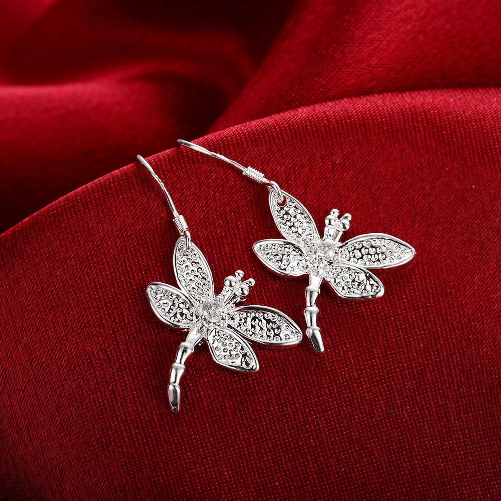 Silver-Plated Dragonfly Earrings with Rhinestones