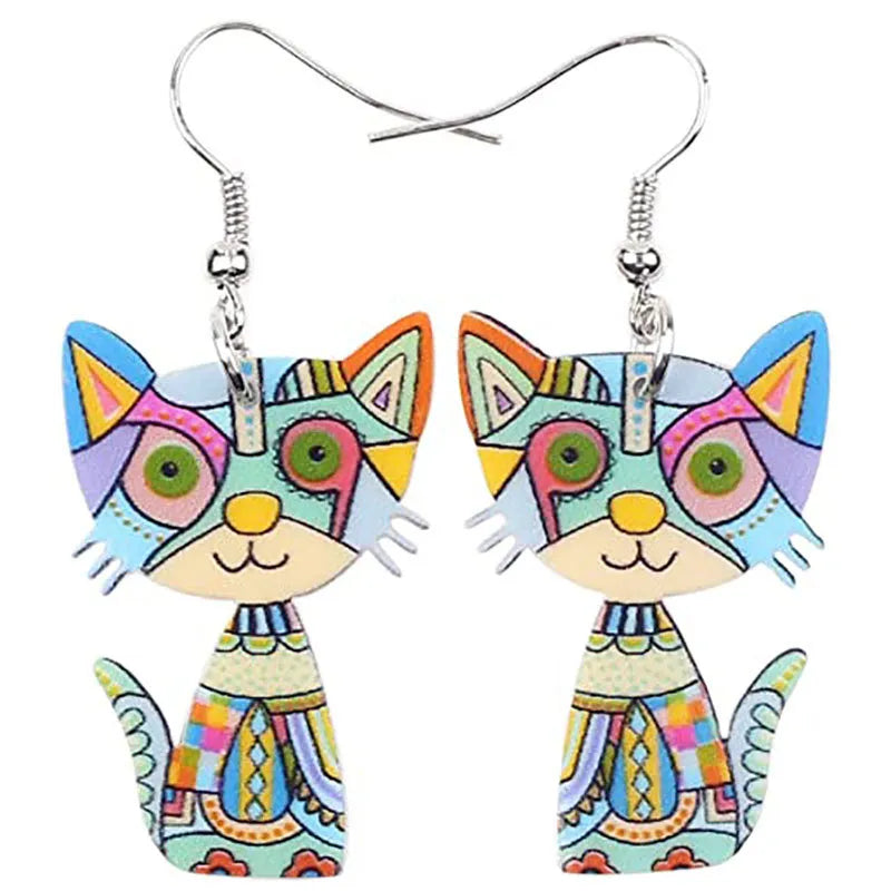 3D Painted Cat Earrings