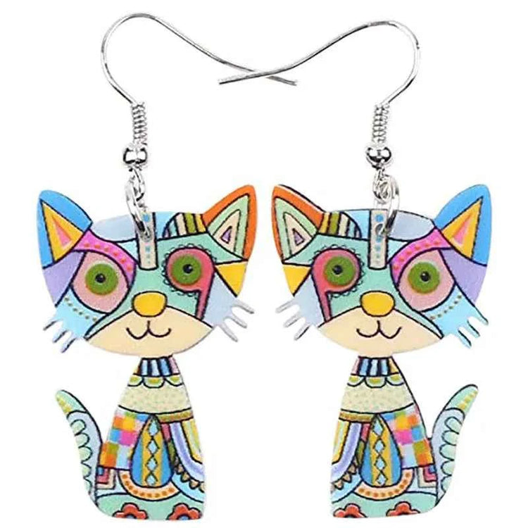3D Painted Cat Earrings