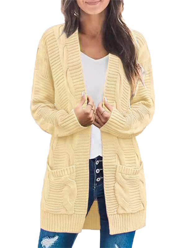 Willow Drift Cottage Open Front Chunky Cable Knit Cardigan Sweater Coat