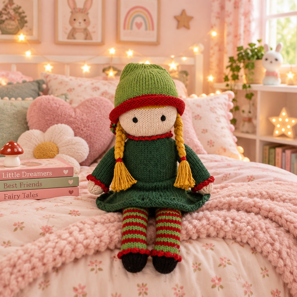 Handmade Knit Elf Girl, Fair Trade Cotton Toy