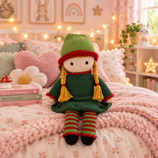 Handmade Knit Elf Girl, Fair Trade Cotton Toy