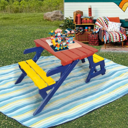 Kids’ Wooden Table & Two-Bench Set