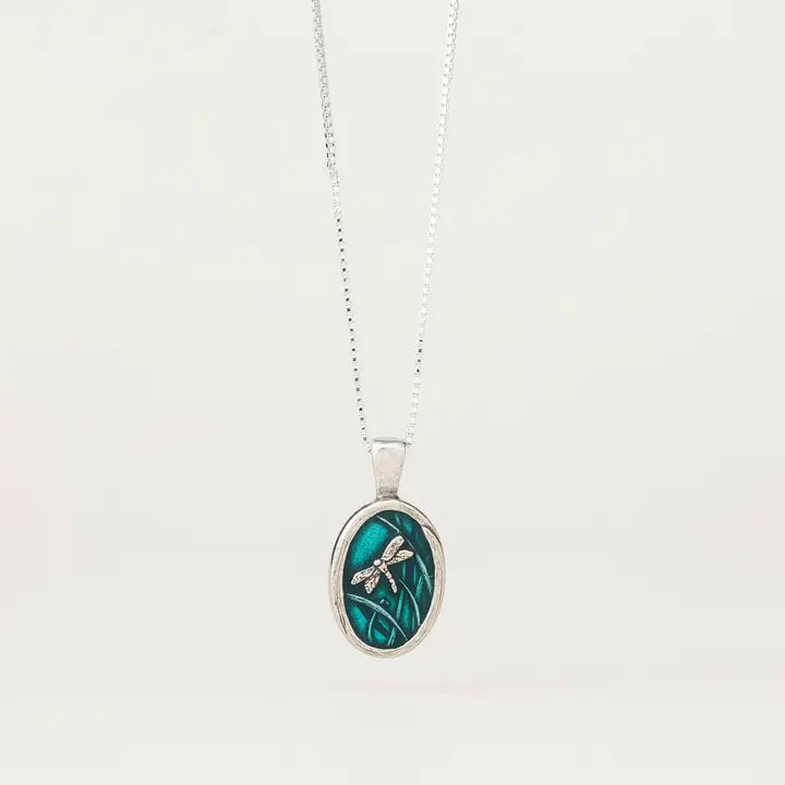 Teal Dragonfly Pewter Pendant Necklace