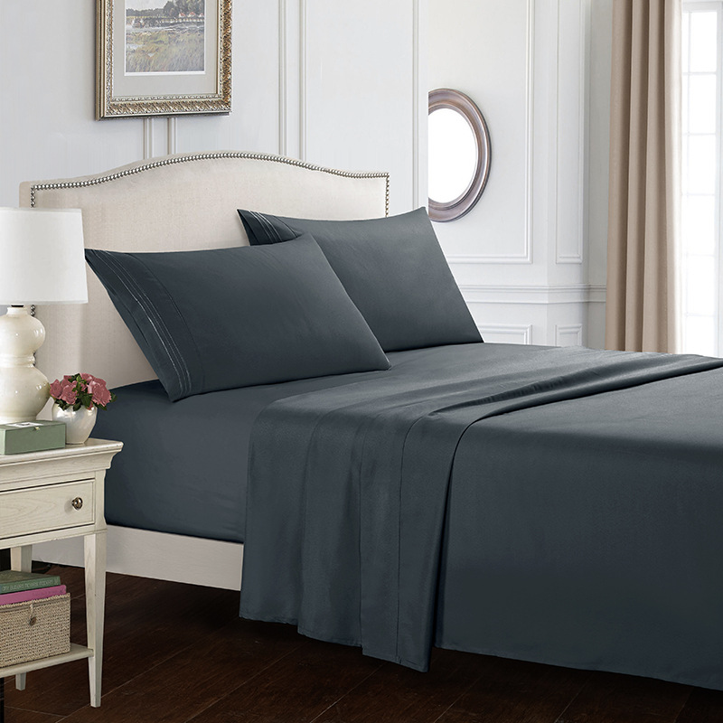 Queen Size Four-piece Set Embroidered Solid Color Bed Goods