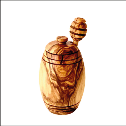 Hand-Carved Olive Wood Honey Pot with Dipper