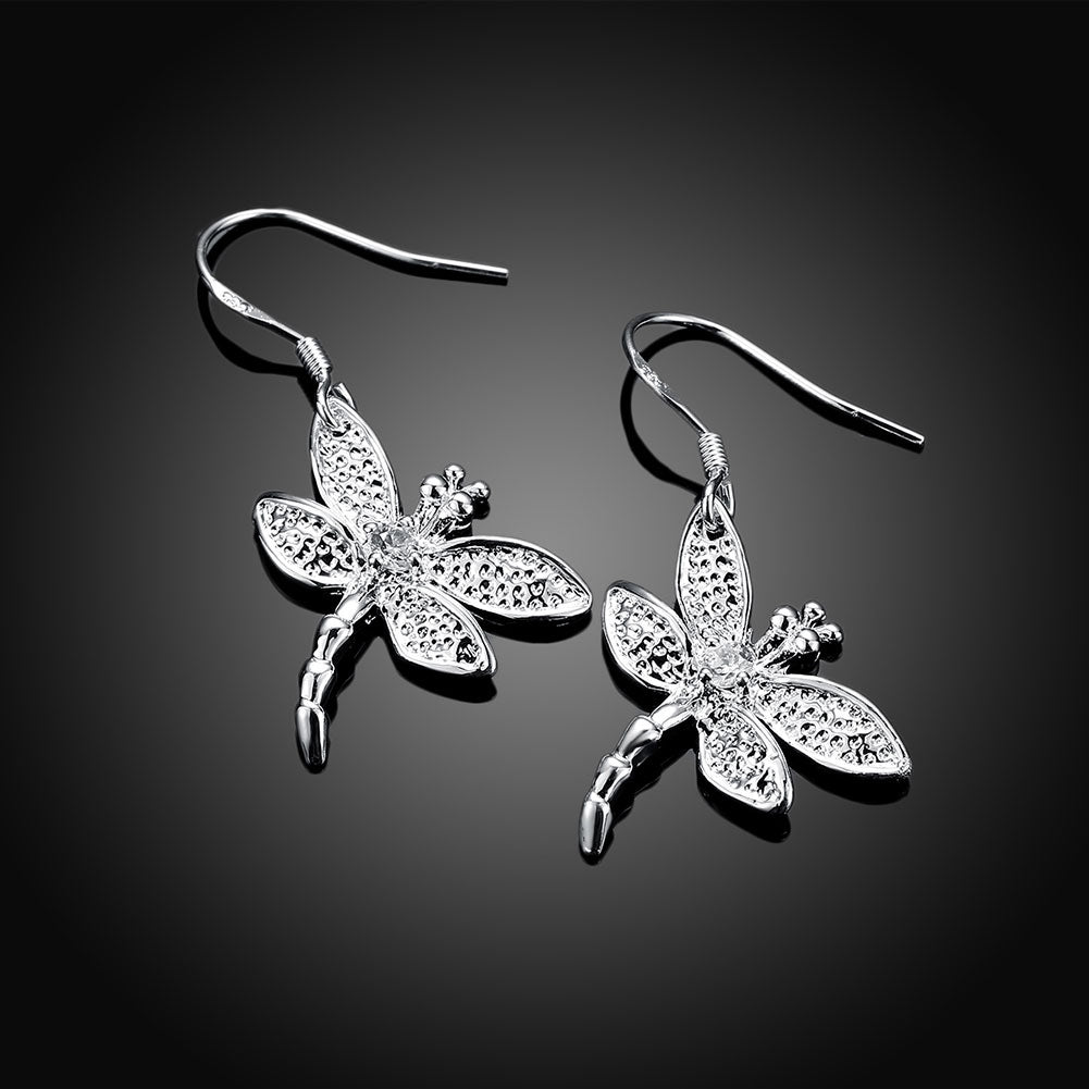 Silver-Plated Dragonfly Earrings with Rhinestones