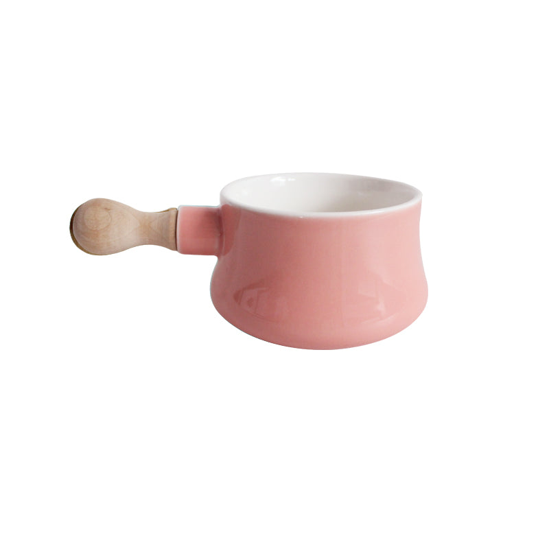 Bone China Soup Bowl with Wooden Handle, 12.8 fl oz