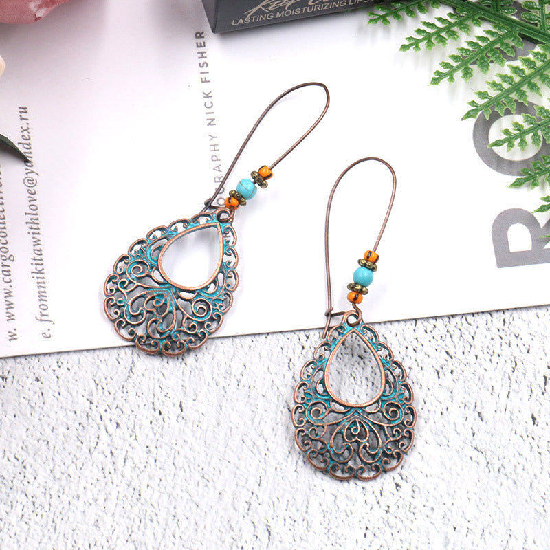 Blue Openwork Oval Statement Earrings