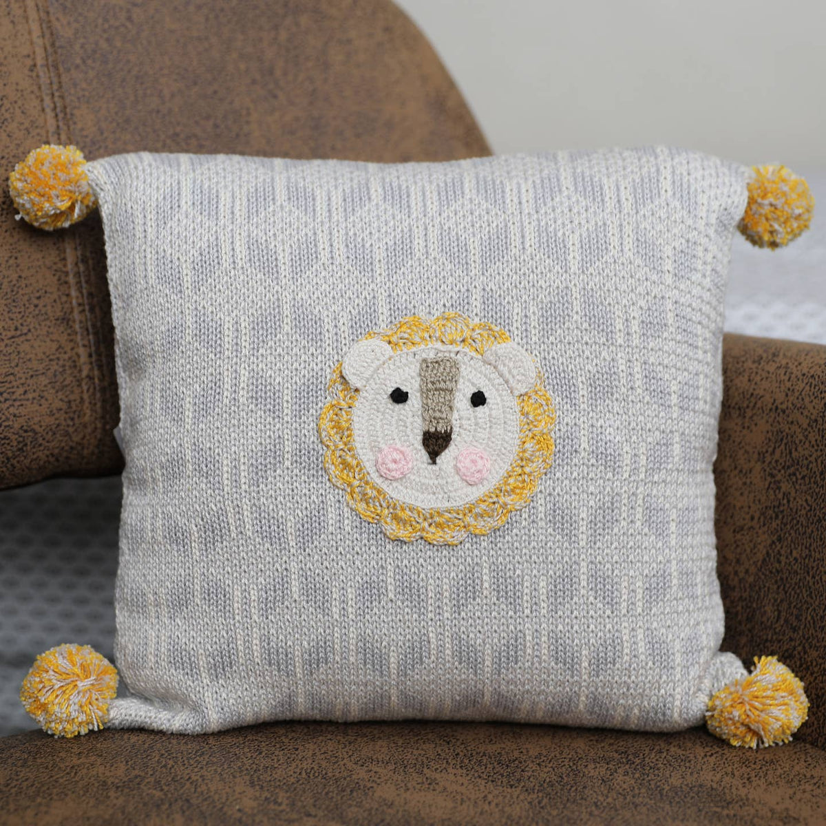 10-Inch Lion Pillow, Fair Trade Cotton