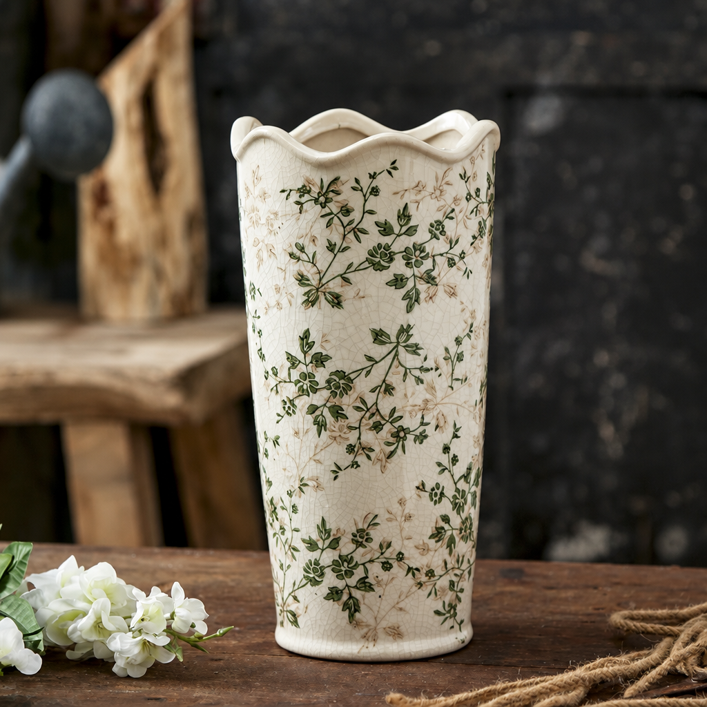 Vintage-Inspired Green Ceramic Vase