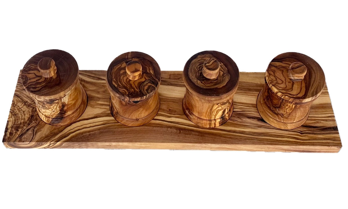 Handcrafted Olive Wood Canister Set with Carved Base