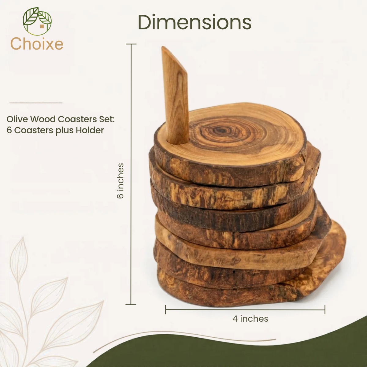 Olive Wood Coaster Set with Holder -7 Pcs