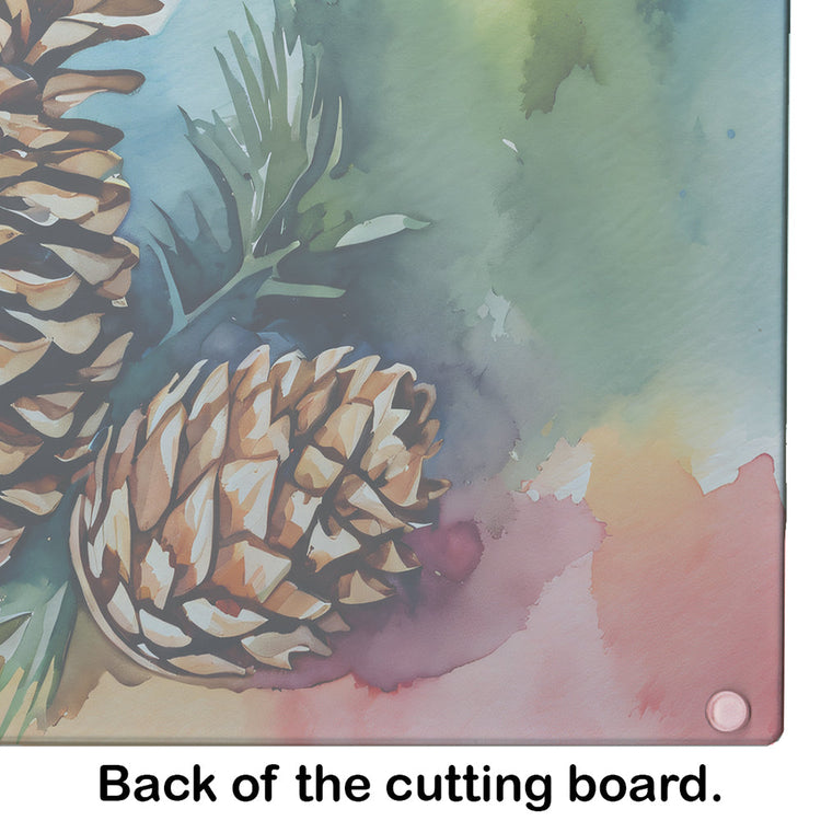 Maine White Pine Cone Watercolor Glass Cutting Board