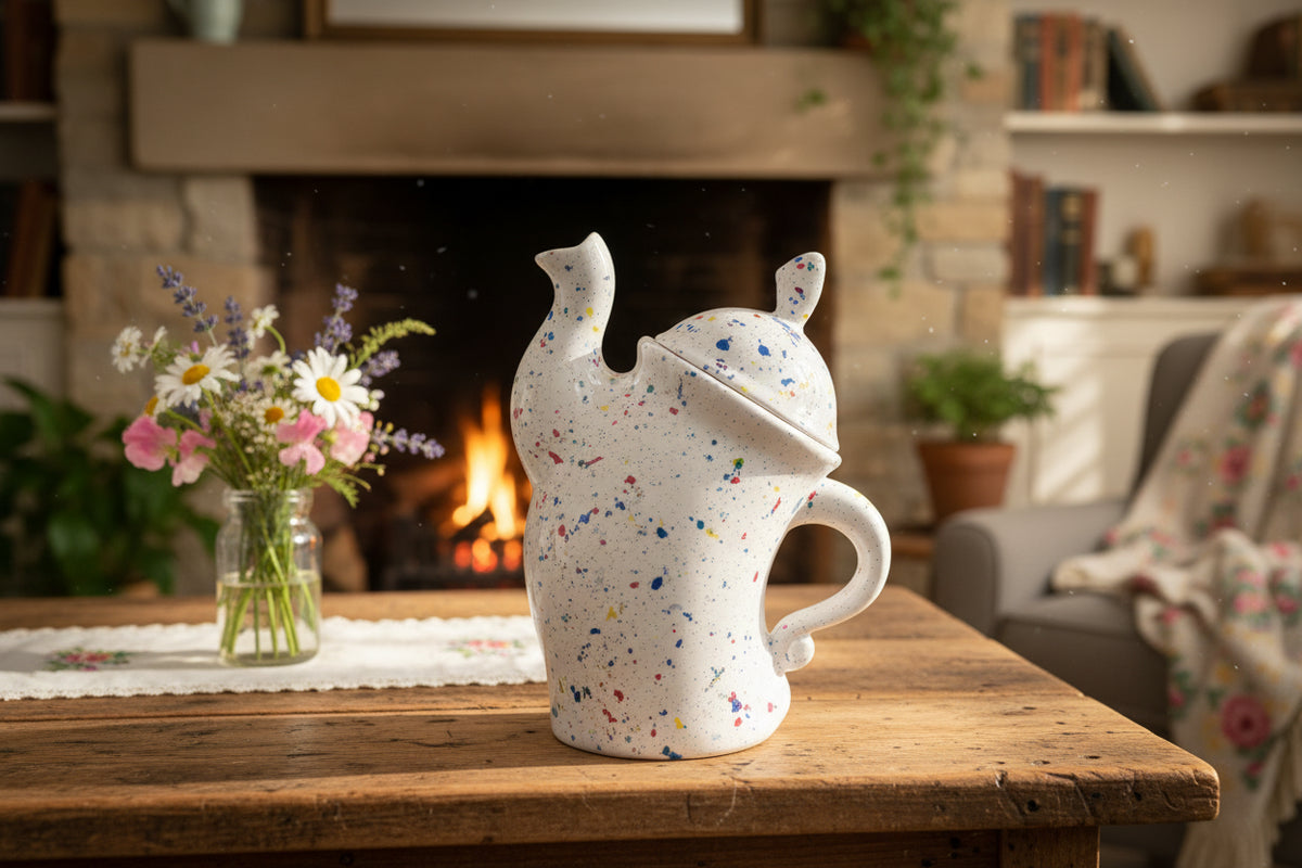 Playful Crooked tea pot- Ink-Splatter Ceramic Storage Jar-set of 2