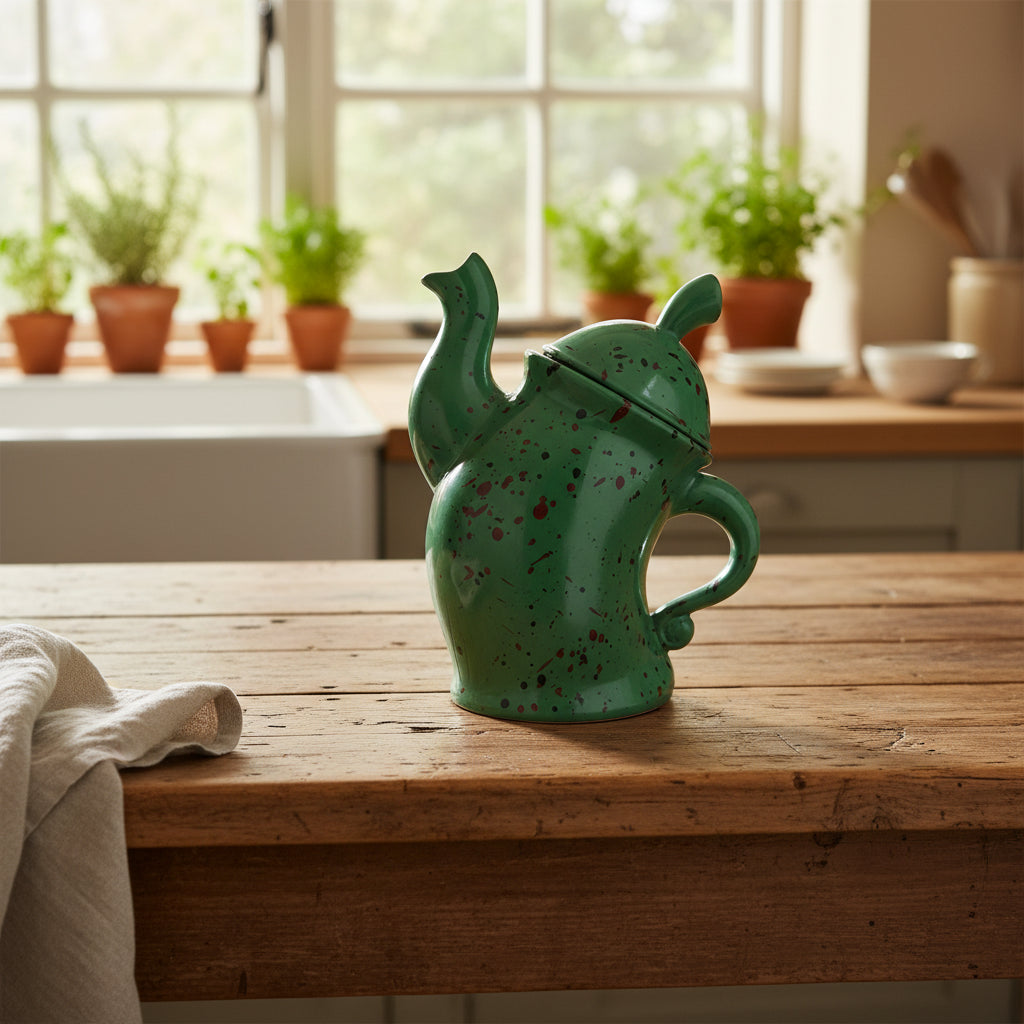 Playful Crooked tea pot- Ink-Splatter Ceramic Storage Jar-set of 2