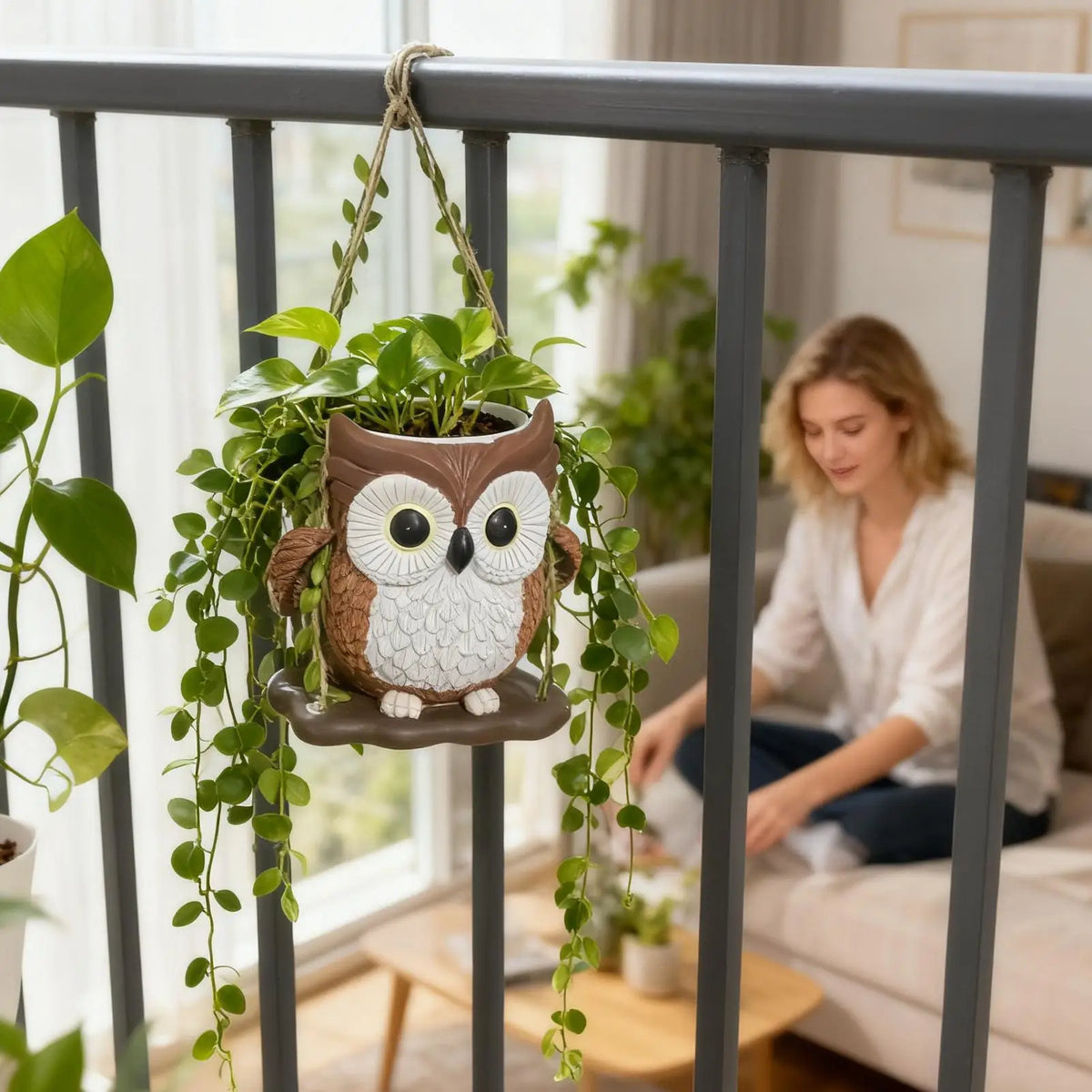 Owl Swing Resin Planter with Drainage Hole