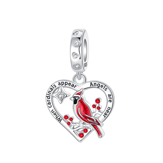Sterling Silver Cardinal Heart Dangle Charm