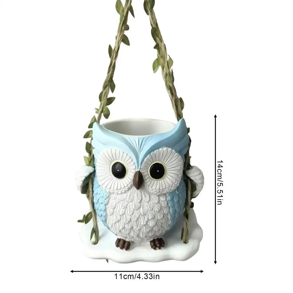 Owl Swing Resin Planter with Drainage Hole