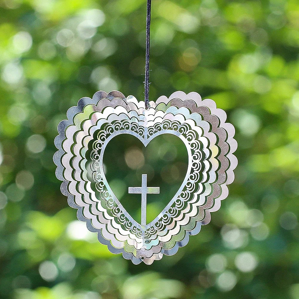 Heart Cross Wind Spinner Christian decor