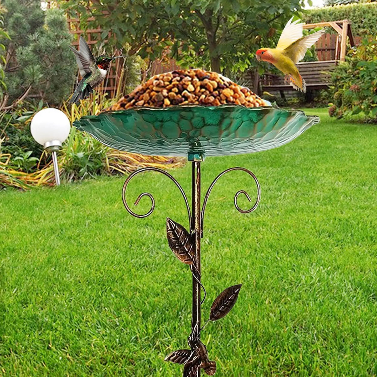 Metal Standing Bird Bath for Outdoor Patio & Backyard — Height Adjustable, Frost-Proof