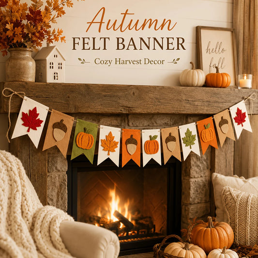 Fall Harvest Felt Banner – Pumpkin, Maple Leaf & Acorn Garland