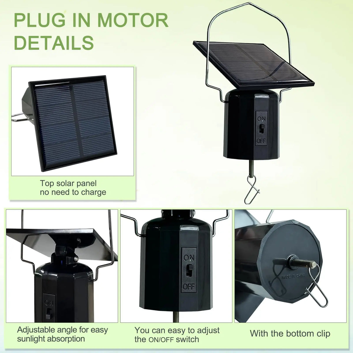 Solar Wind Spinner Motor with Hook