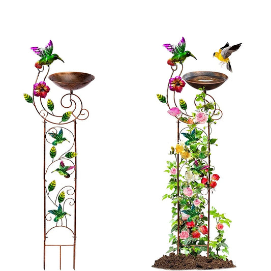 Vintage Metal Bird Bath with Removable Iron Basin — Outdoor Garden Plant Stand