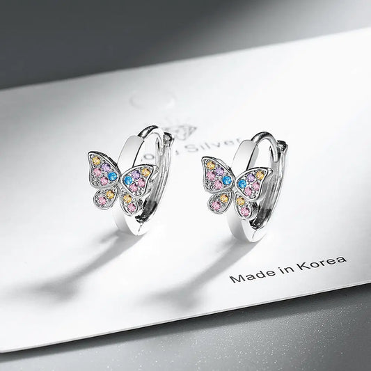 Sterling Silver Rainbow Zircon Butterfly Stud Earrings