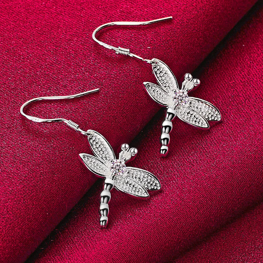 Sterling Silver Dragonfly Drop Earrings