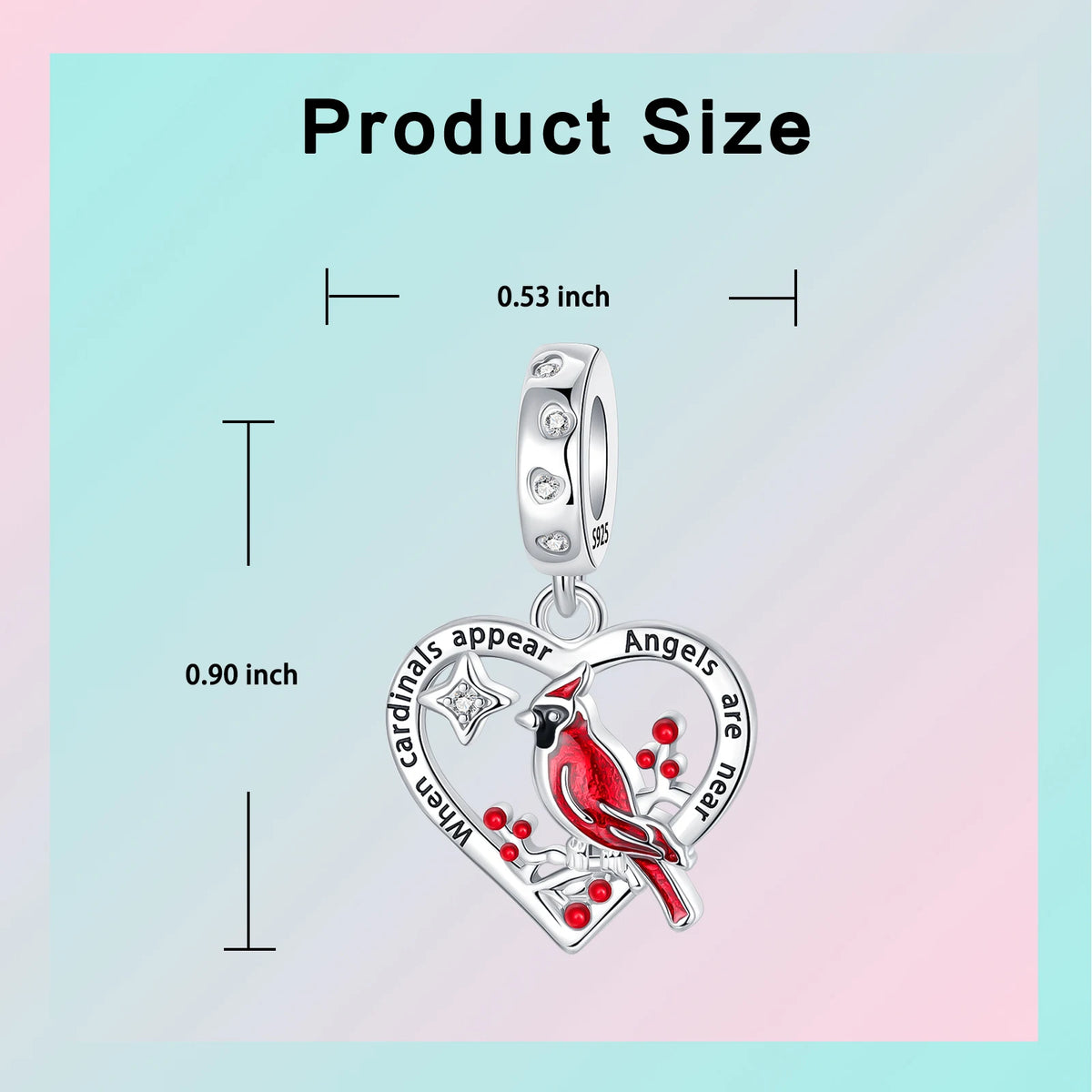 925 Sterling Silver Cardinal Bird Heart Dangle Charm Cardinals Angels Are Near Memorial Quote Pendant Fit Bracelets Jewelry Gift