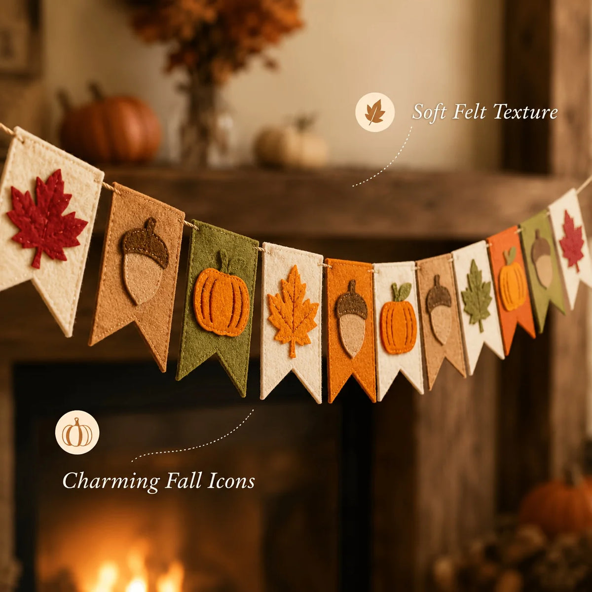 Fall Harvest Felt Banner – Pumpkin, Maple Leaf & Acorn Garland