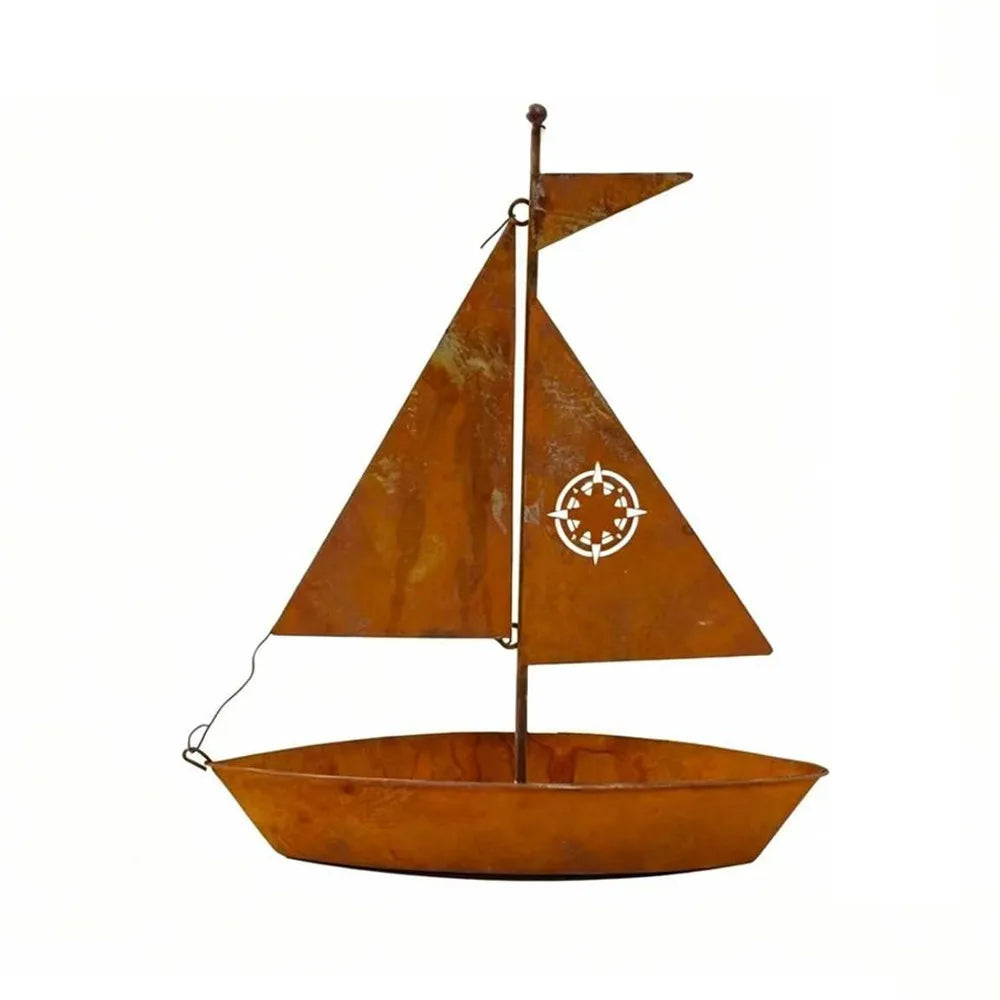 Rustic Sailboat Flower Pot Vintage Nautical Wrought Iron Metal Succulent Pots Rust-Proof Weather-Resistant Potted Planter