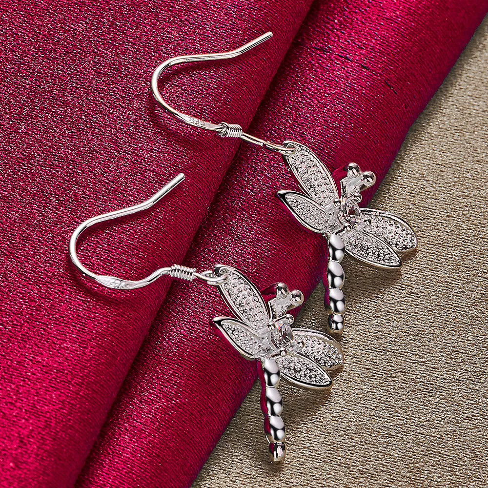 Sterling Silver Dragonfly Drop Earrings